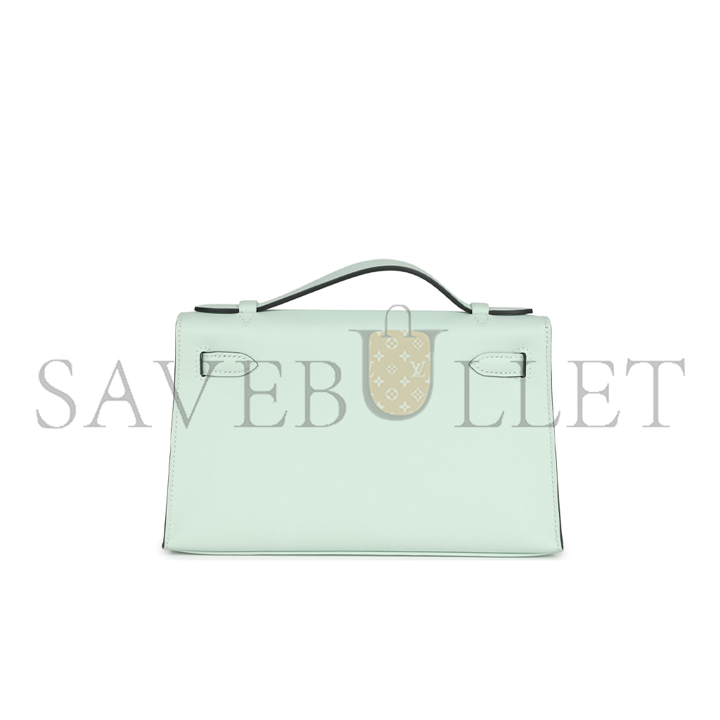 H**mes kelly pochette vert bubble green swift palladium hardware (22*14*7cm)